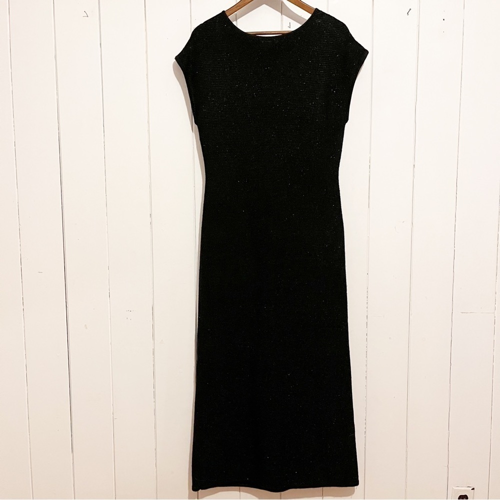 Medici Casual Vintage Black and Silver Sparkle Knit Dress. Cap Sleeve. Size XL.